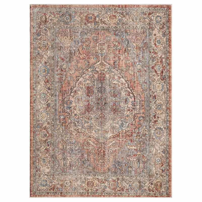 Alia 524AR Traditional Border Rugs in Grey Rose Pink