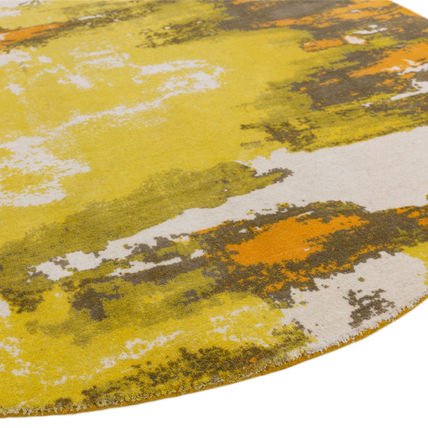 Saturn Abstract circle Round Wool Rugs in Yellow