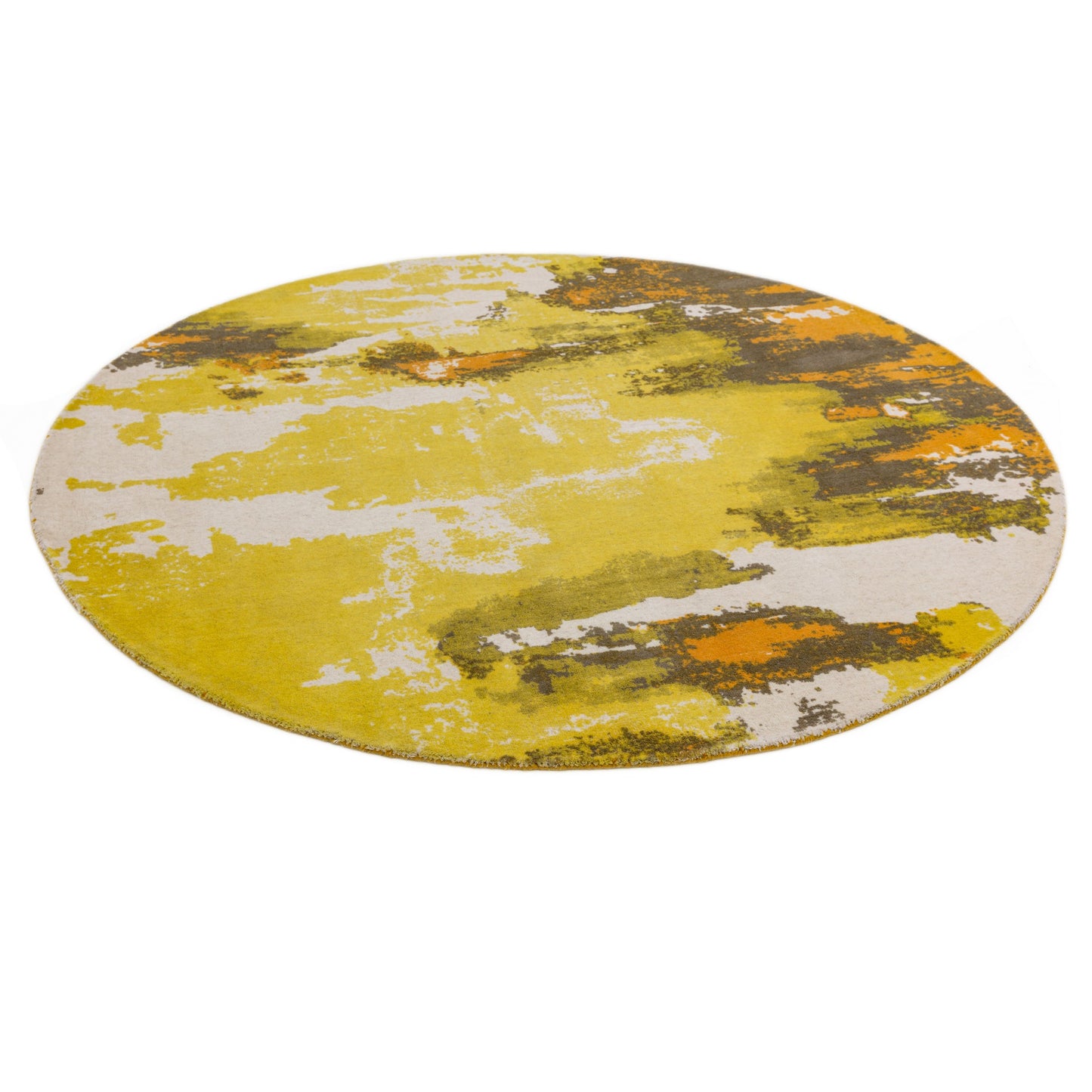 Saturn Abstract circle Round Wool Rugs in Yellow