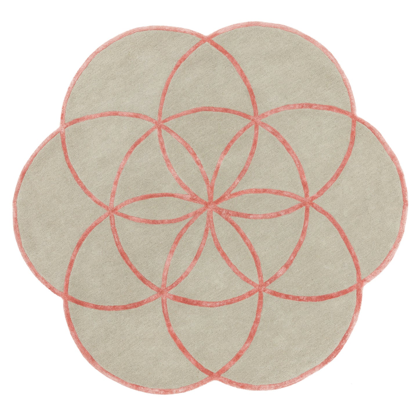 Lotus Round Geometric Wool Rugs in Pink