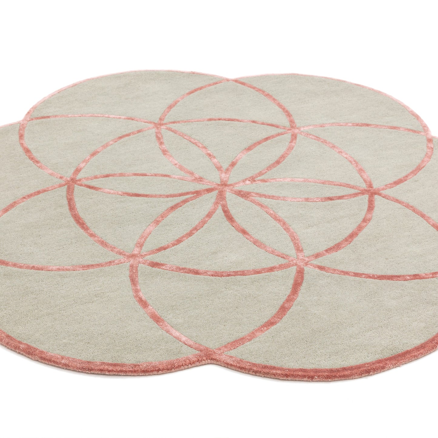Lotus Round Geometric Wool Rugs in Pink