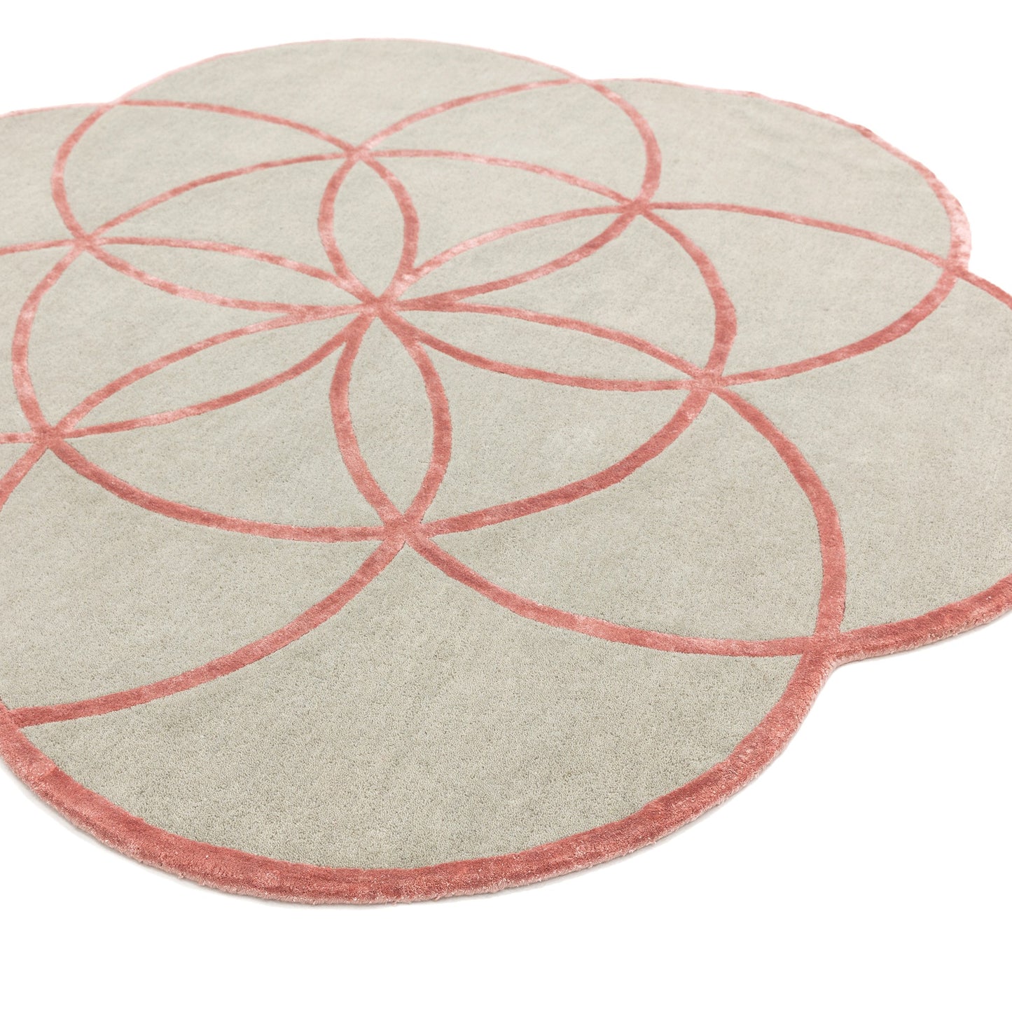 Lotus Round Geometric Wool Rugs in Pink