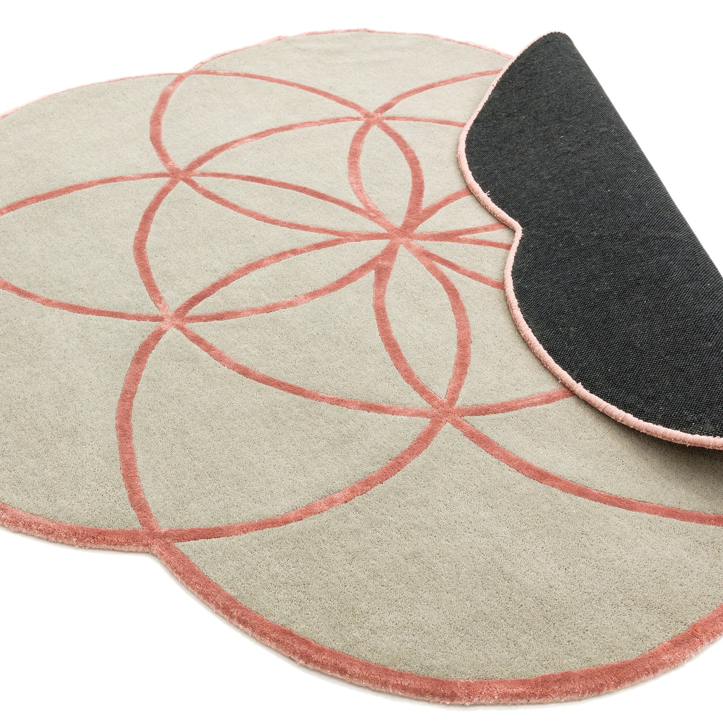 Lotus Round Geometric Wool Rugs in Pink