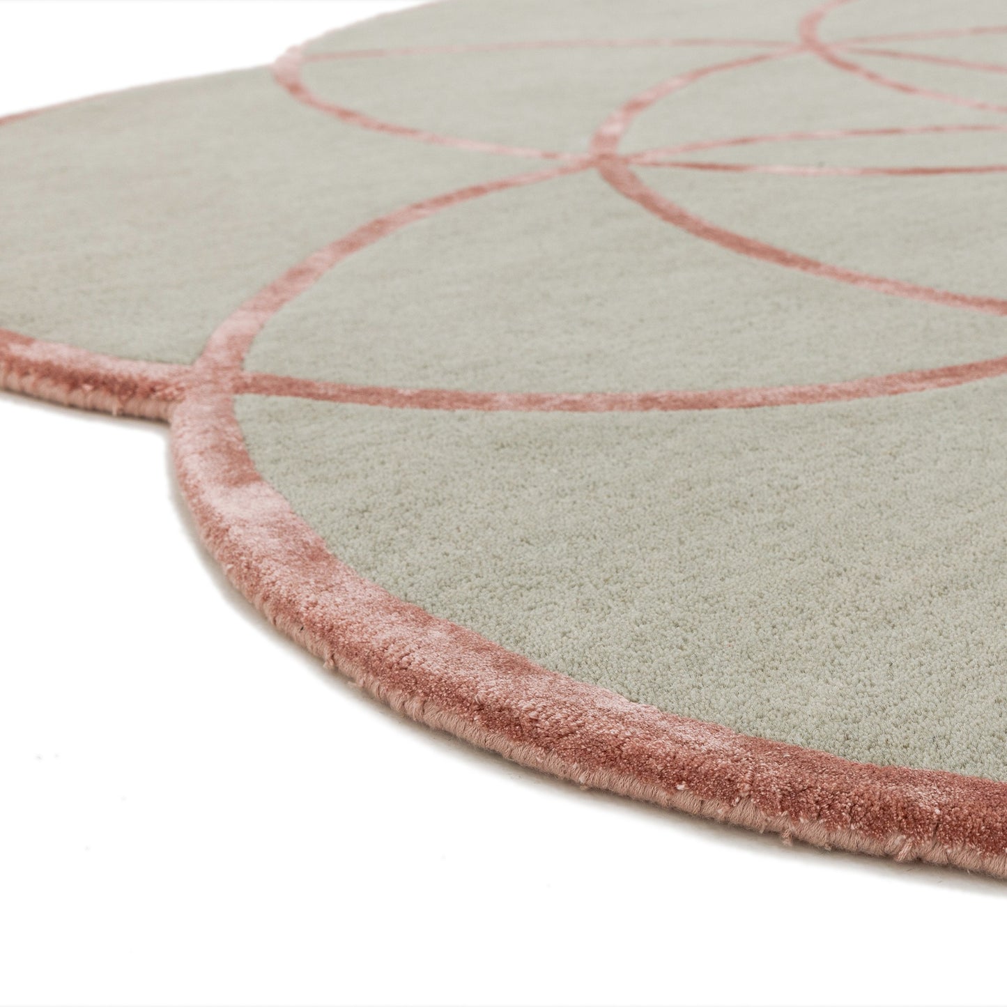 Lotus Round Geometric Wool Rugs in Pink