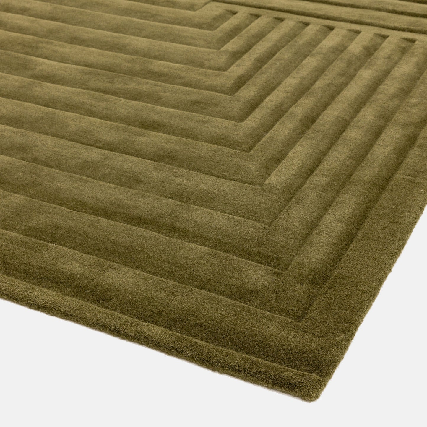 Form Modern Plain Ridged Wool Rugs in Green