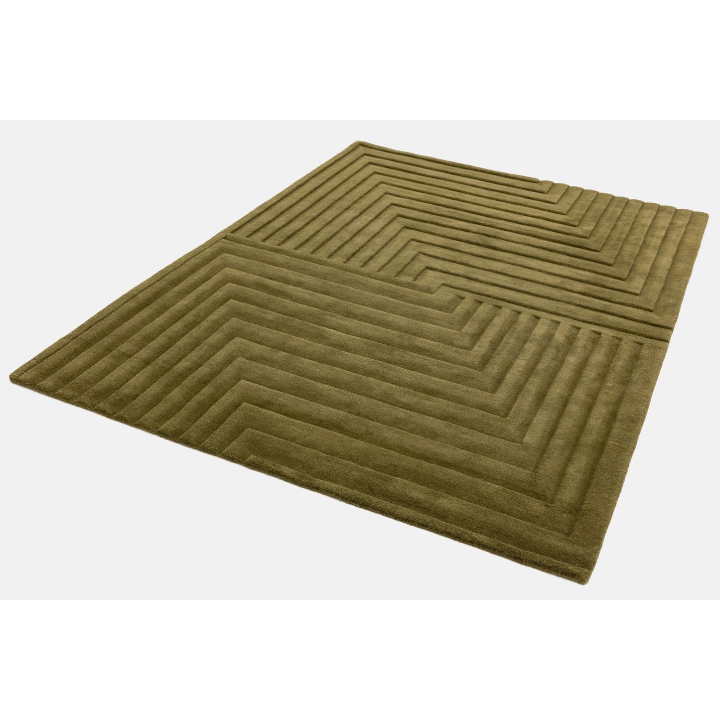 Form Modern Plain Ridged Wool Rugs in Green