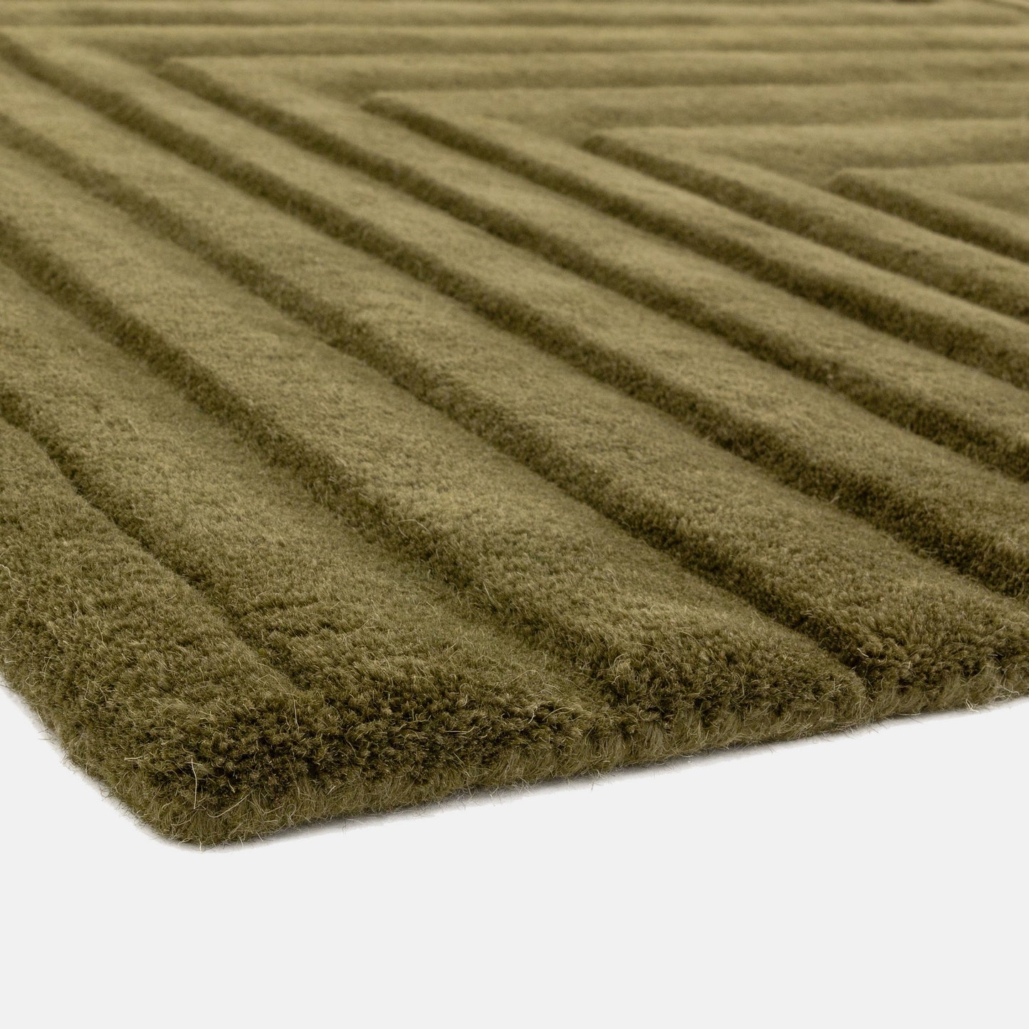 Form Modern Plain Ridged Wool Rugs in Green