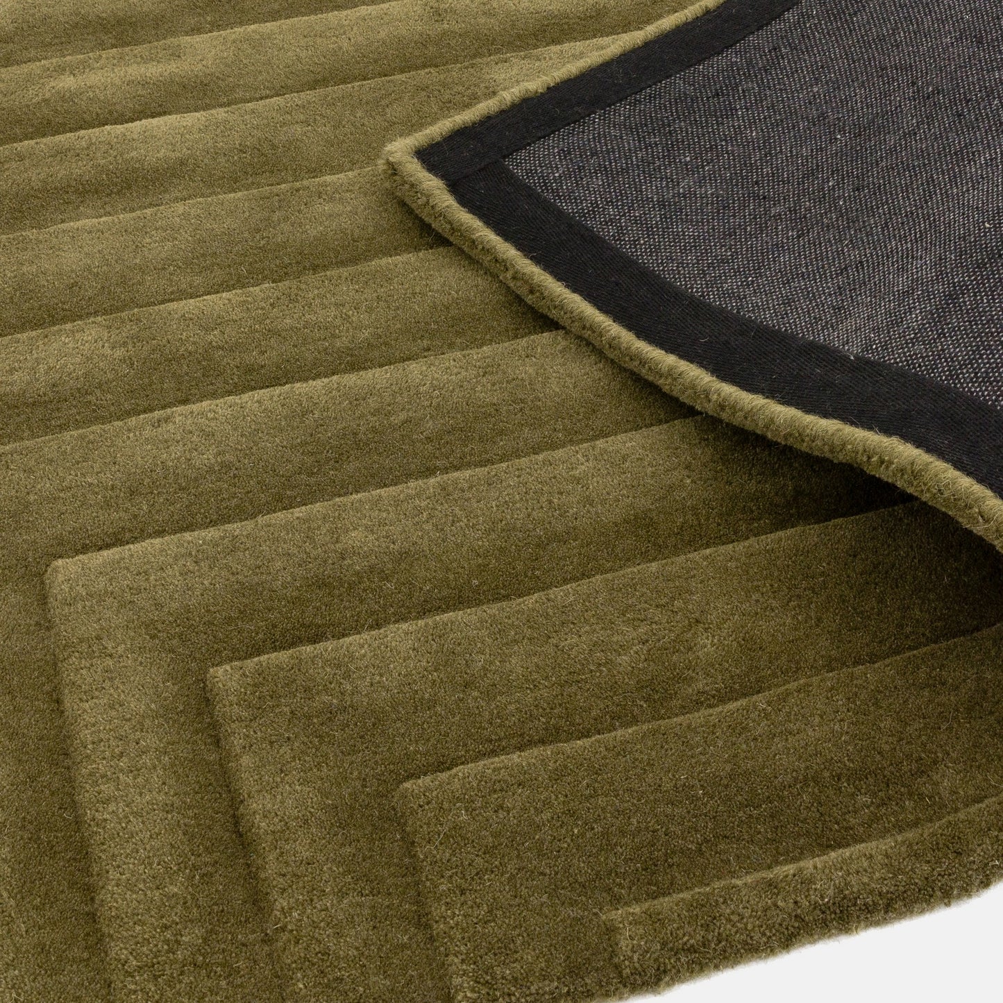 Form Modern Plain Ridged Wool Rugs in Green
