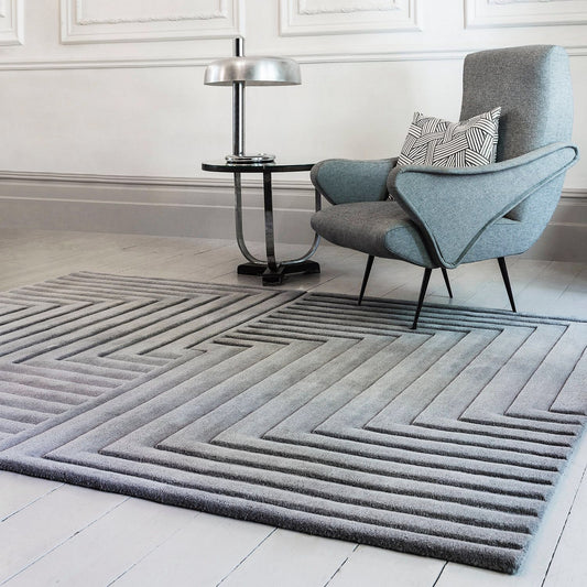 Form Modern Plain Ridged Wool Rugs in Silver Grey