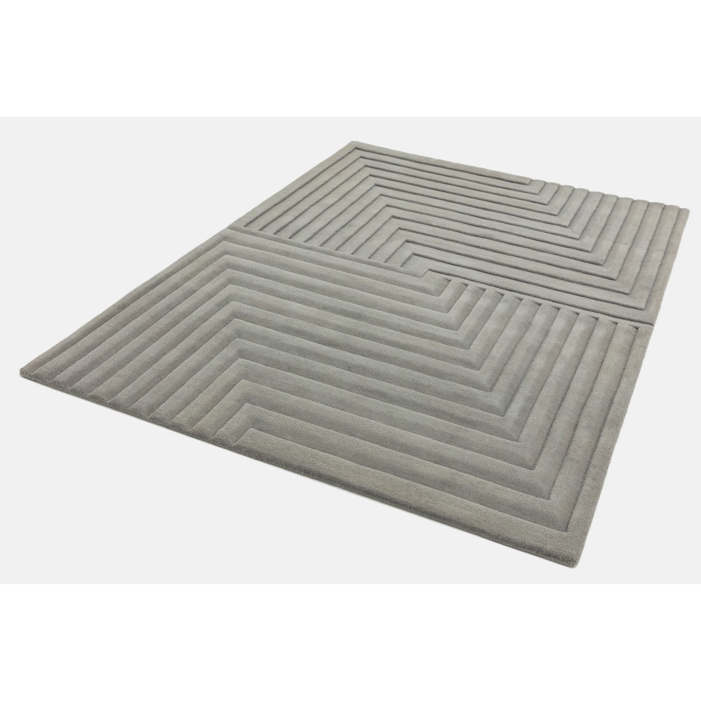Form Modern Plain Ridged Wool Rugs in Silver Grey