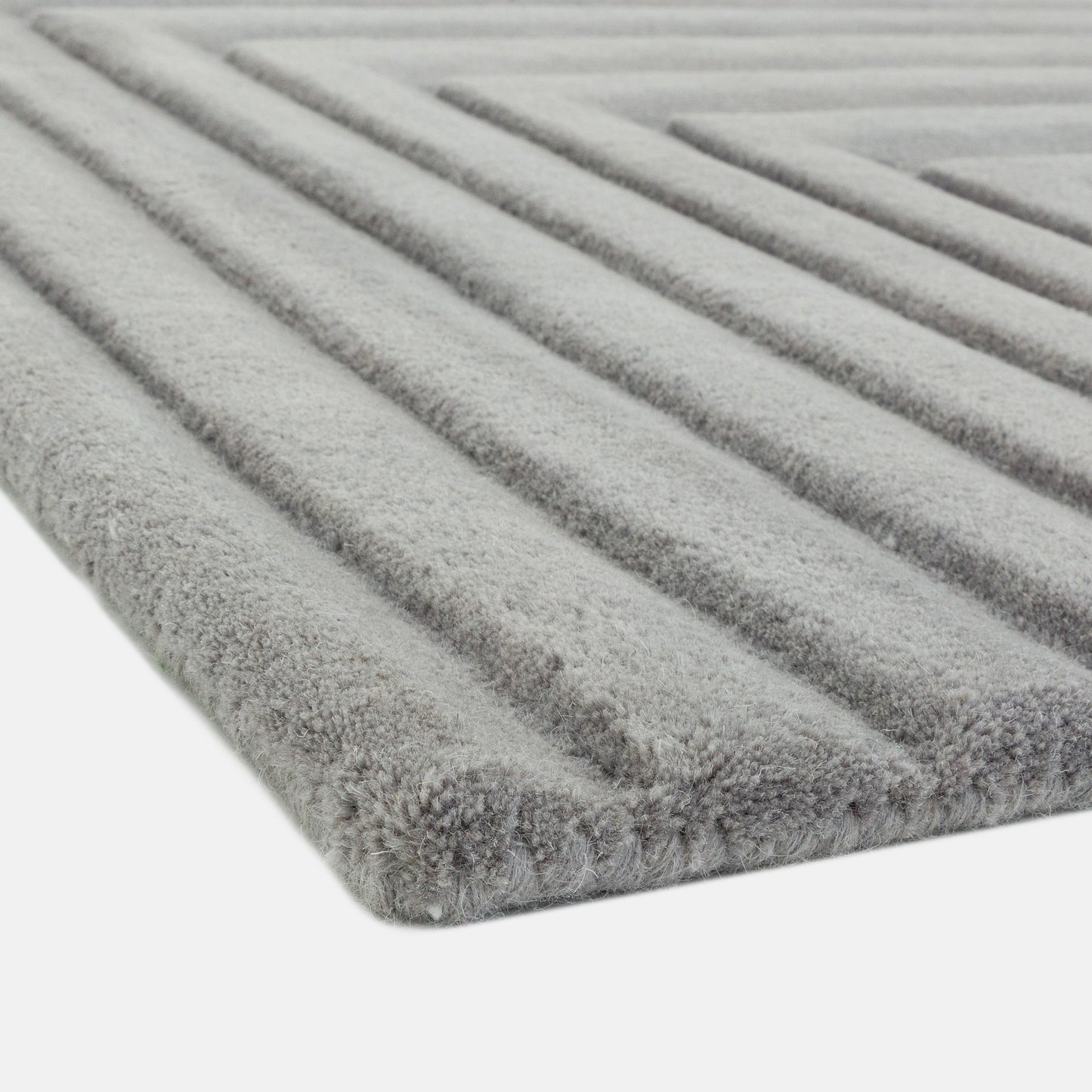 Form Modern Plain Ridged Wool Rugs in Silver Grey