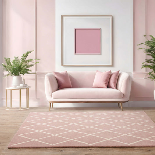 Albany Modern Diamond Wool Rugs in Pink