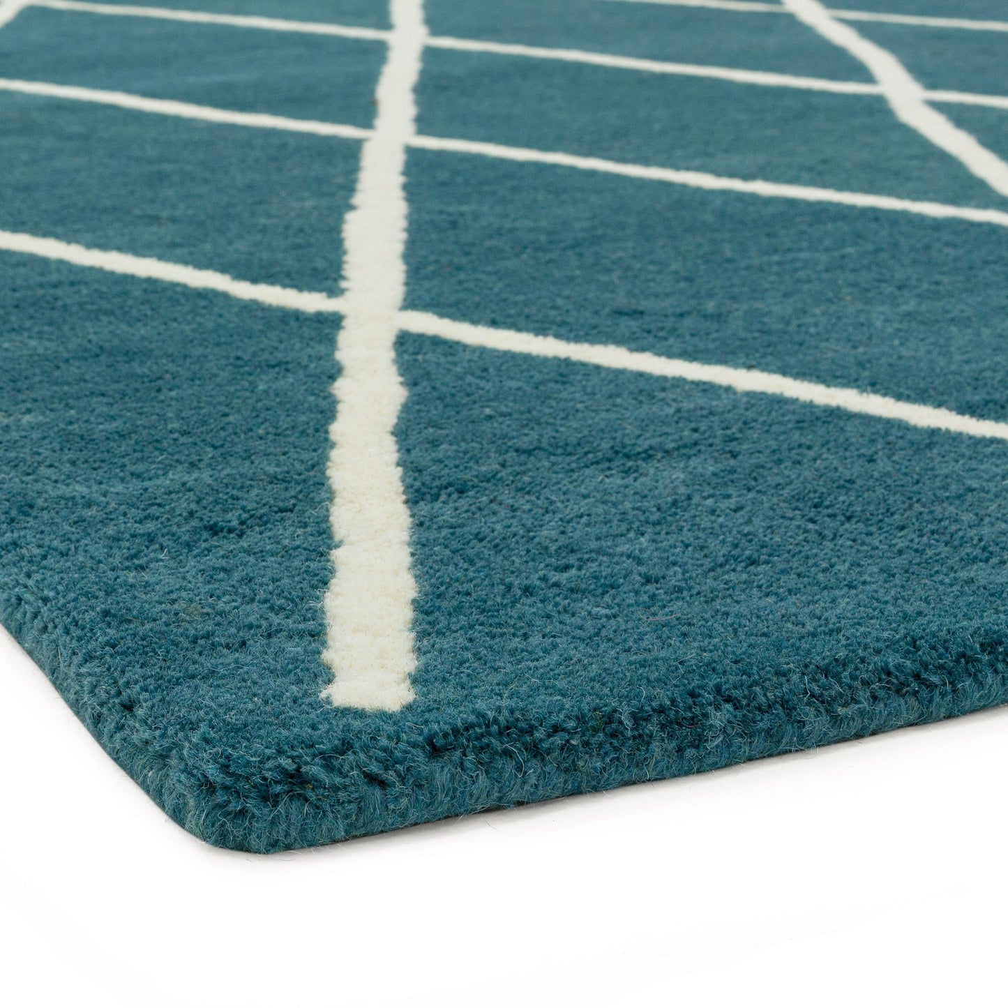 Albany Modern Diamond Wool Rugs in Teal Blue