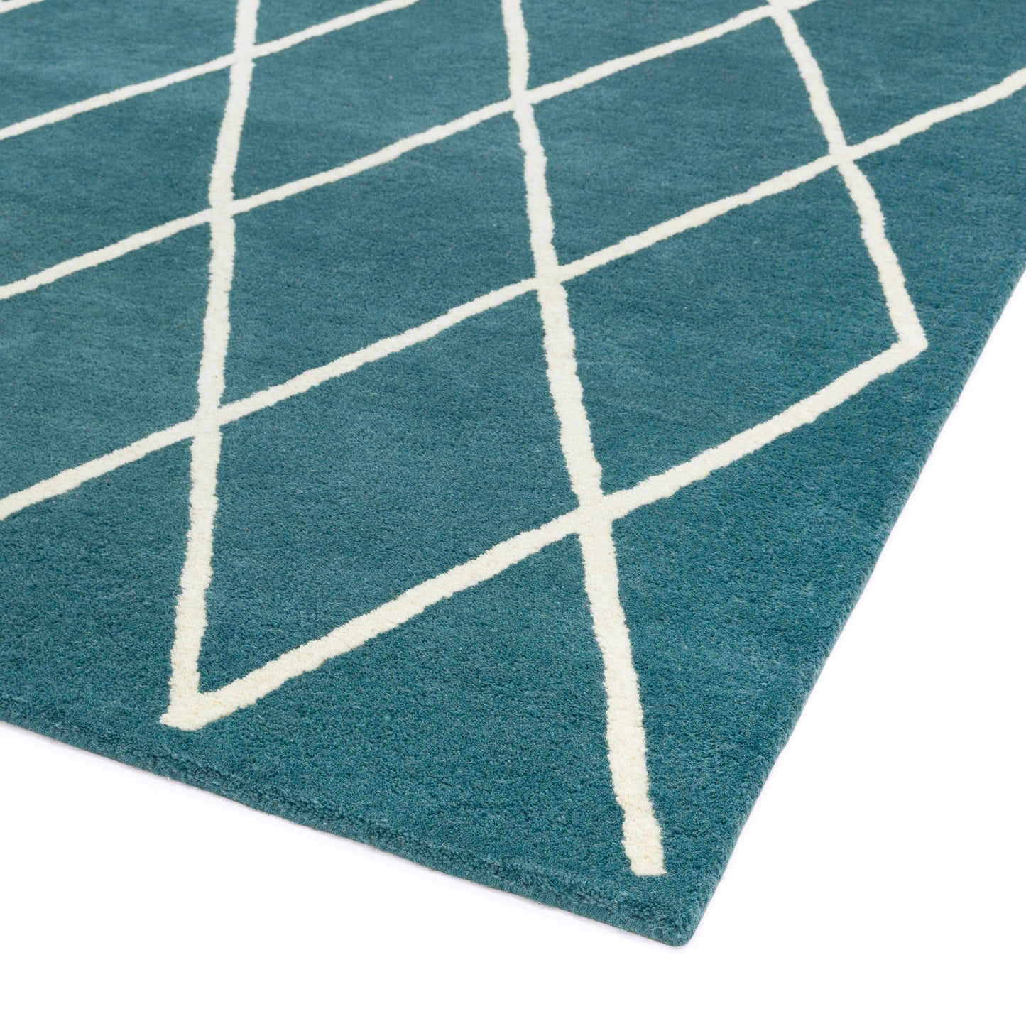 Albany Modern Diamond Wool Rugs in Teal Blue
