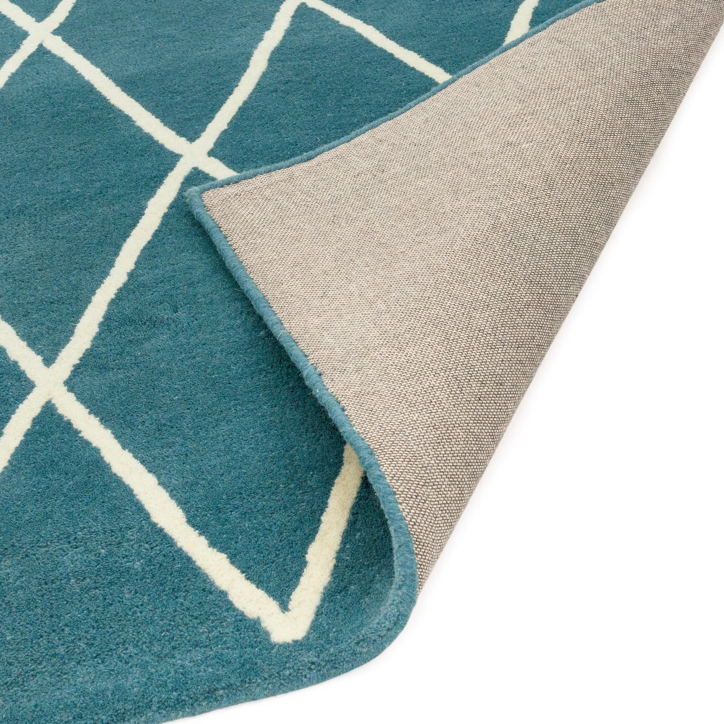 Albany Modern Diamond Wool Rugs in Teal Blue