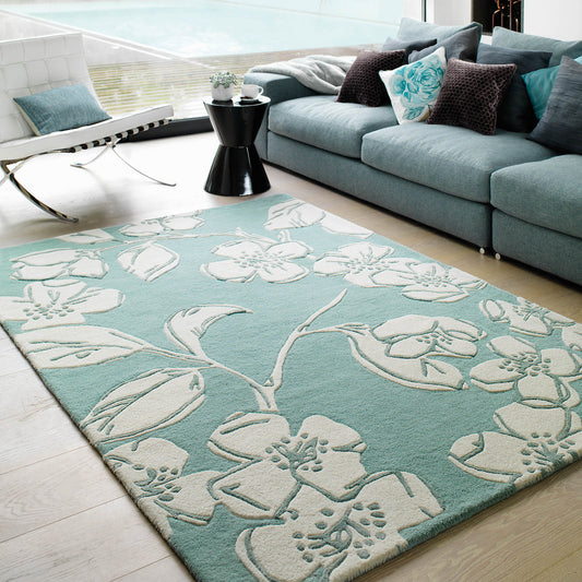 Matrix Devore Floral Wool Rugs MAX12 Blue