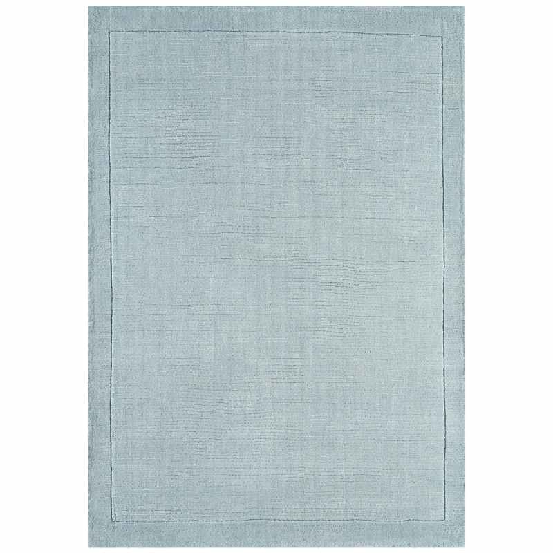 York Plain Wool Ribbed Border Rugs in Duck Egg Blue