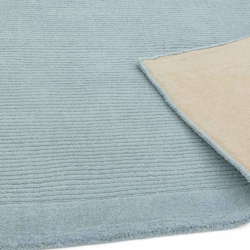 York Plain Wool Ribbed Border Rugs in Duck Egg Blue