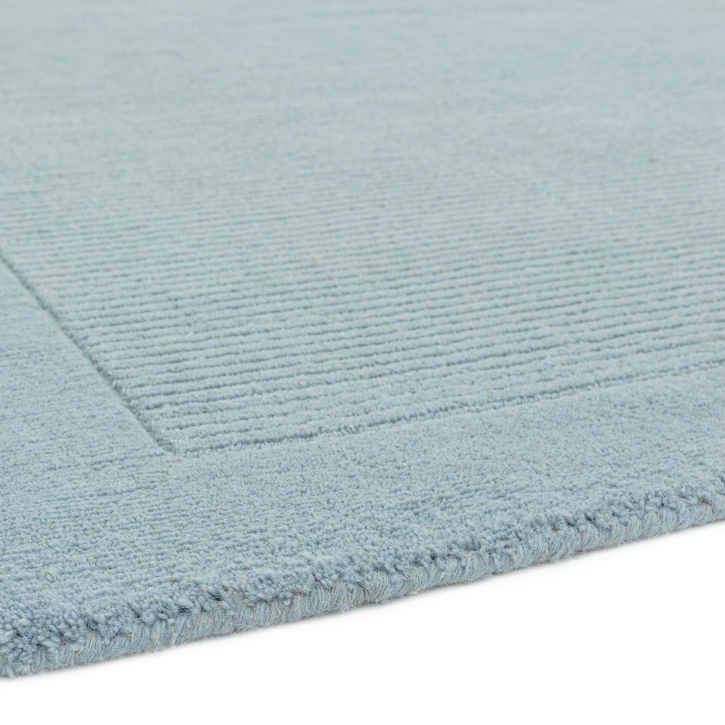 York Plain Wool Ribbed Border Rugs in Duck Egg Blue