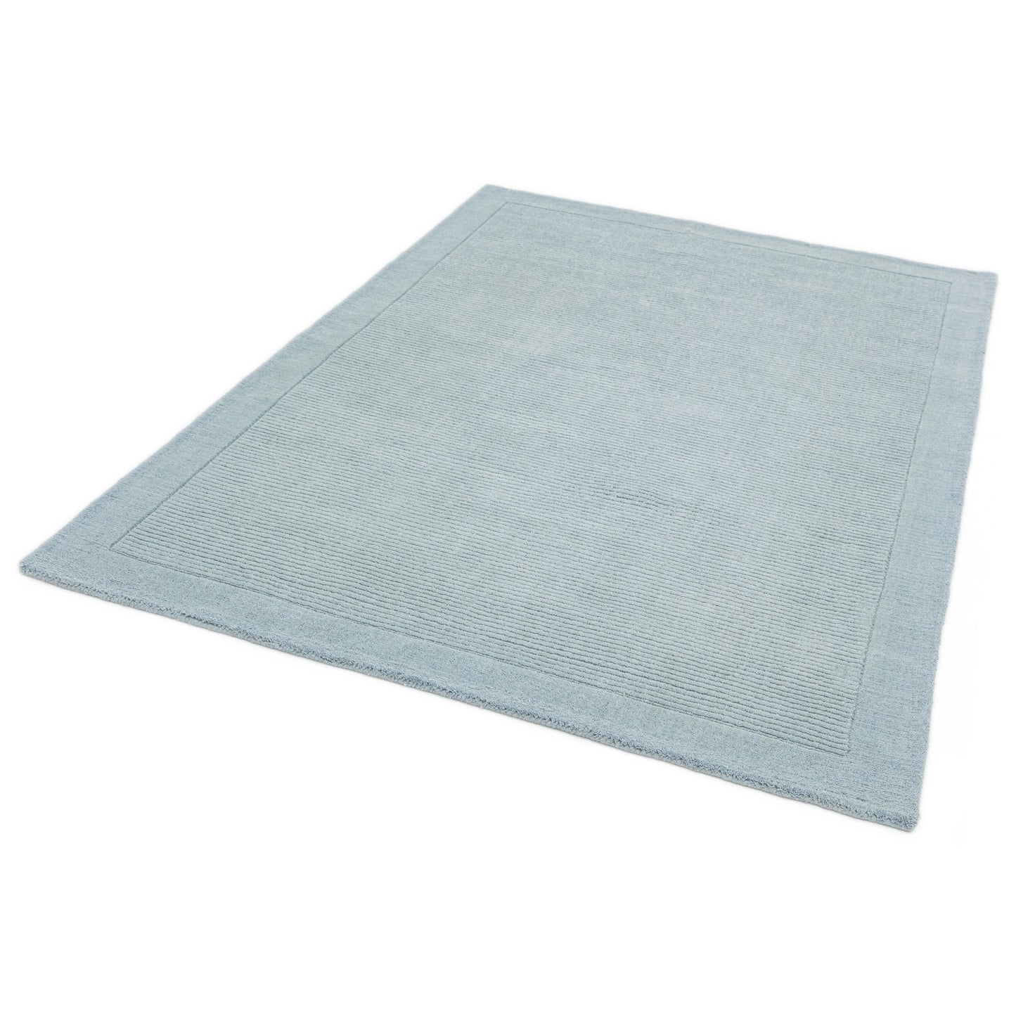 York Plain Wool Ribbed Border Rugs in Duck Egg Blue