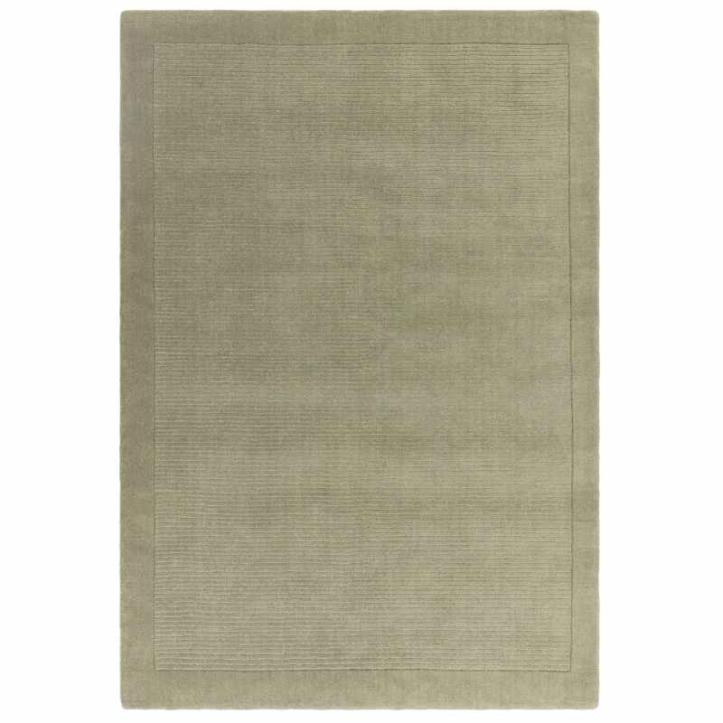 York Plain Wool Ribbed Border Rugs in Sage Green