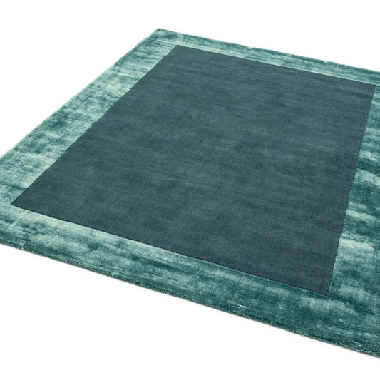Ascot Plain Modern Bordered Wool Rugs in Aqua Blue