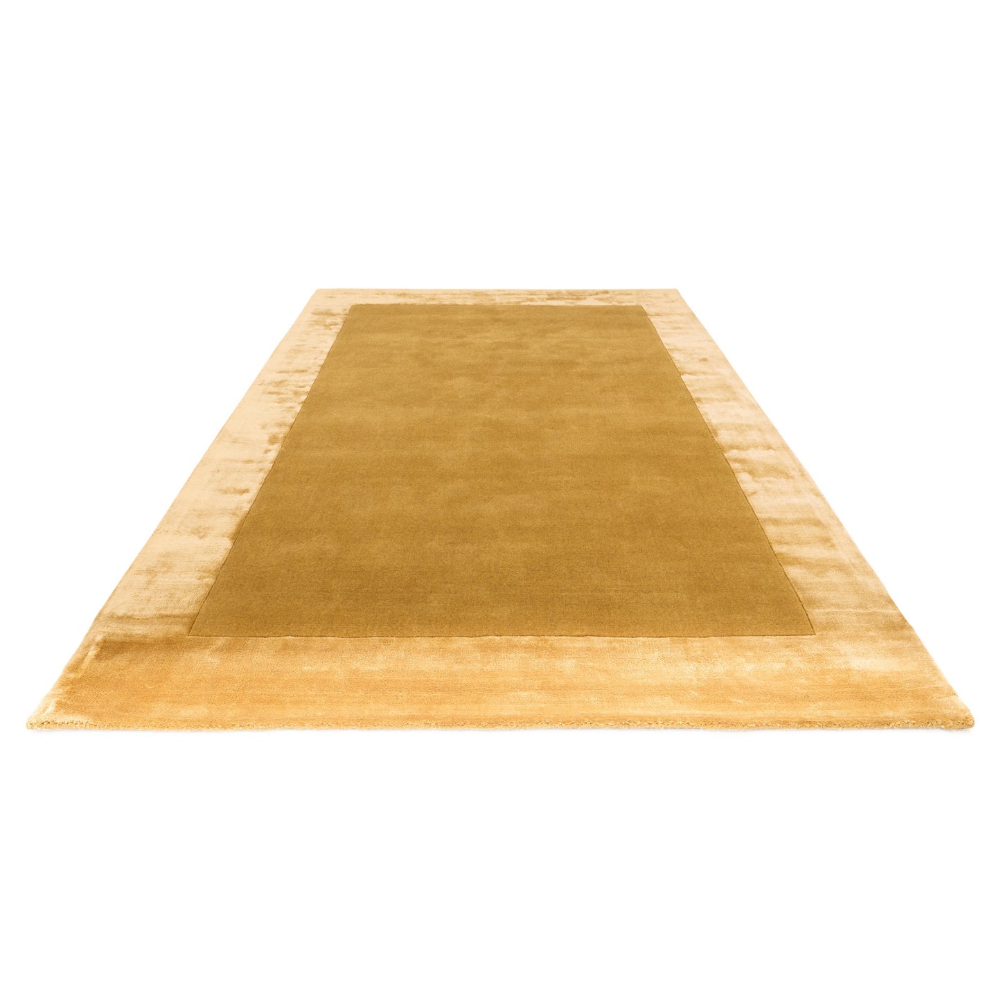 Ascot Plain Modern Bordered Wool Rugs in Gold Yellow