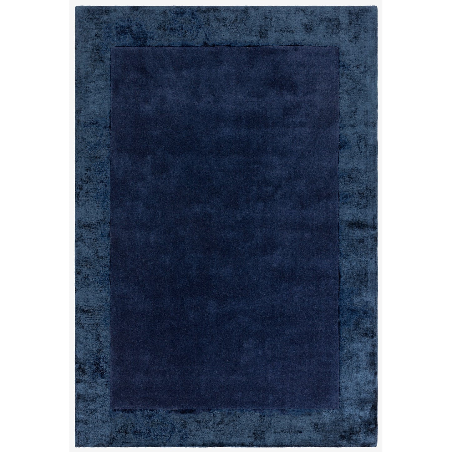 Ascot Plain Modern Bordered Wool Rugs in Navy Blue