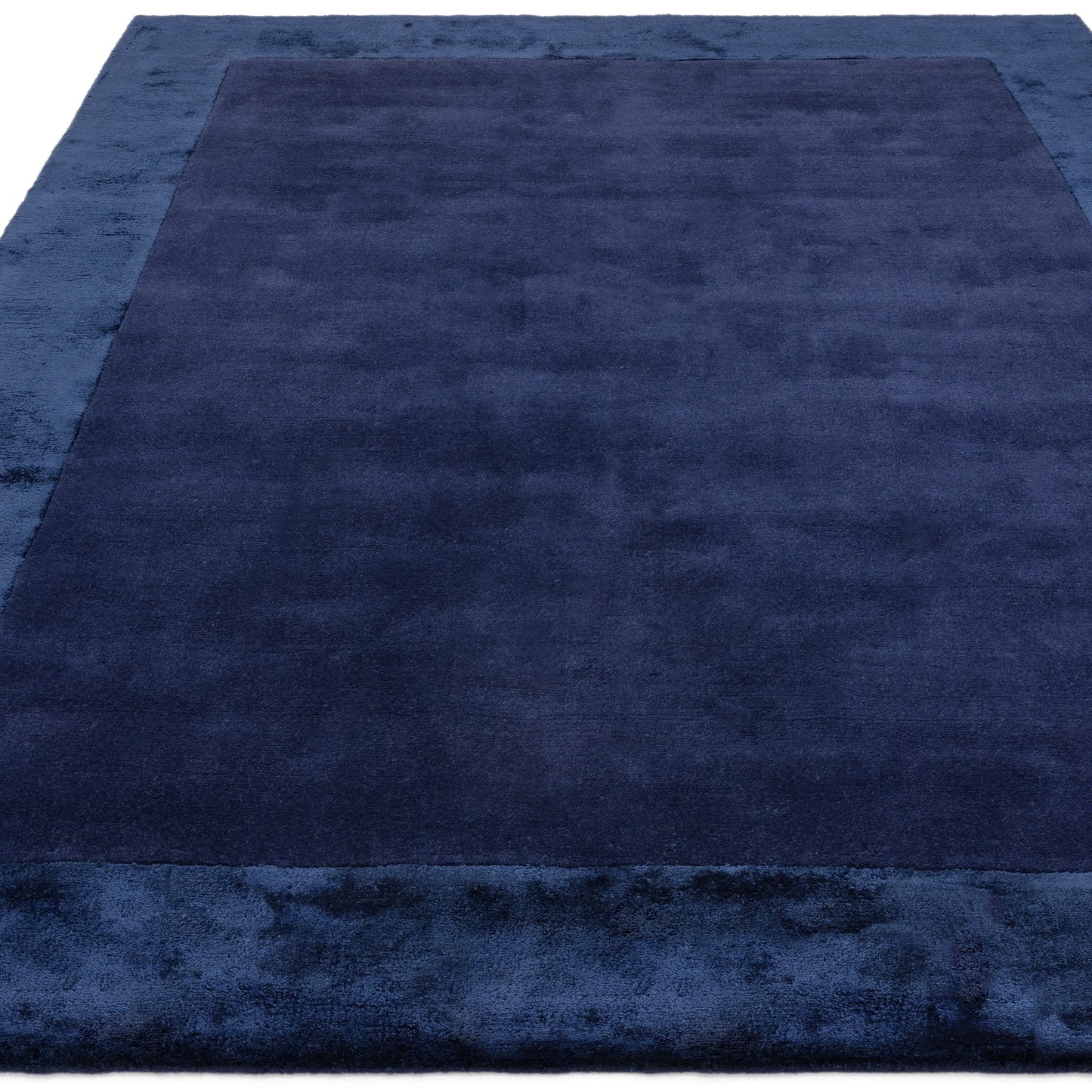 Ascot Plain Modern Bordered Wool Rugs in Navy Blue