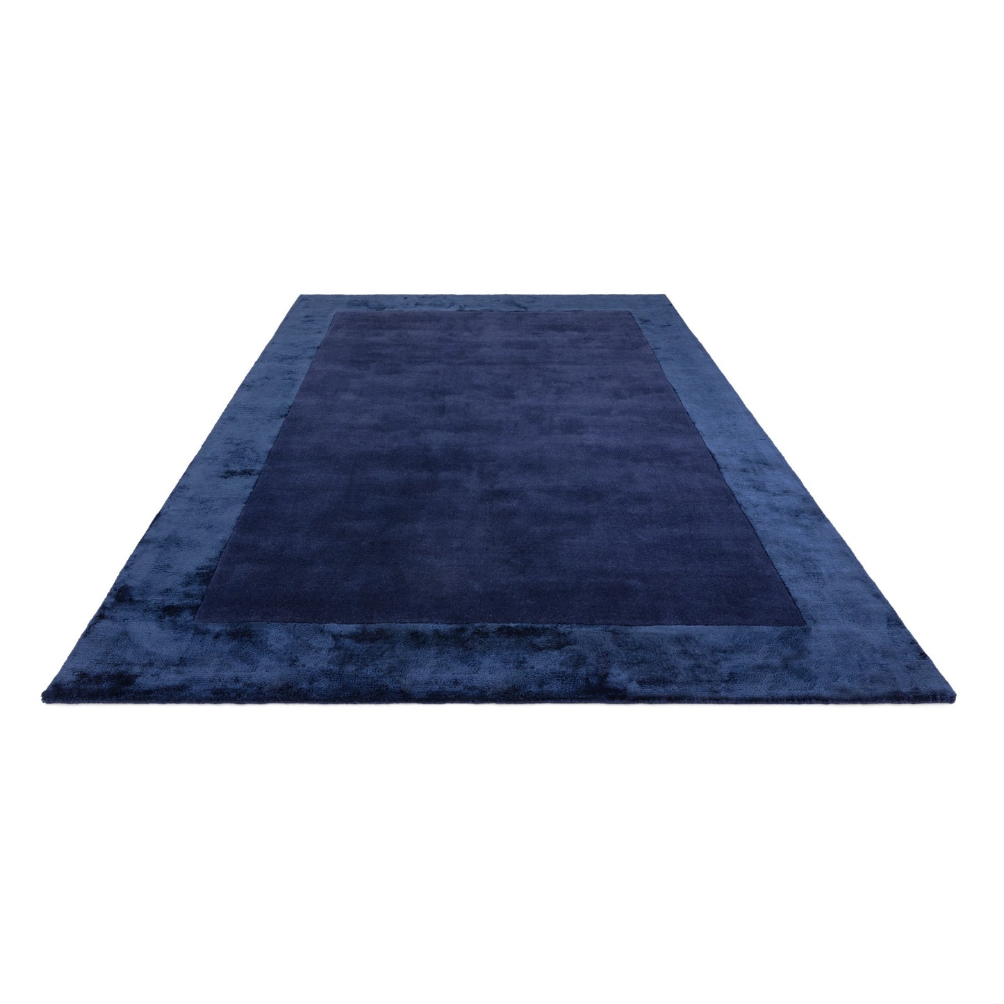 Ascot Plain Modern Bordered Wool Rugs in Navy Blue