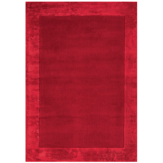 Ascot Plain Modern Bordered Wool Rugs in Red