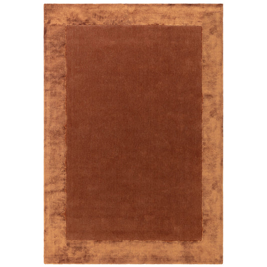 Ascot Plain Modern Bordered Wool Rugs in Rust Brown