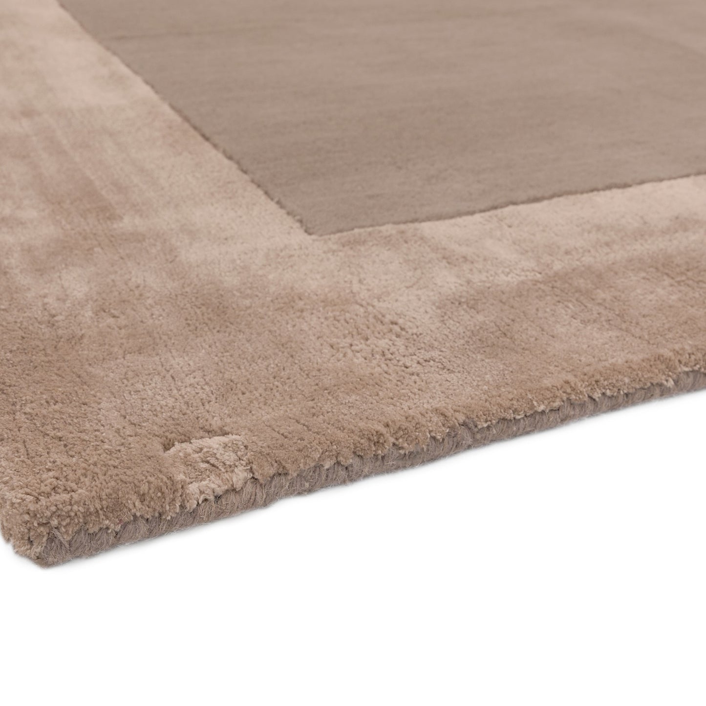 Ascot Plain Modern Bordered Wool Rugs in Sand Beige