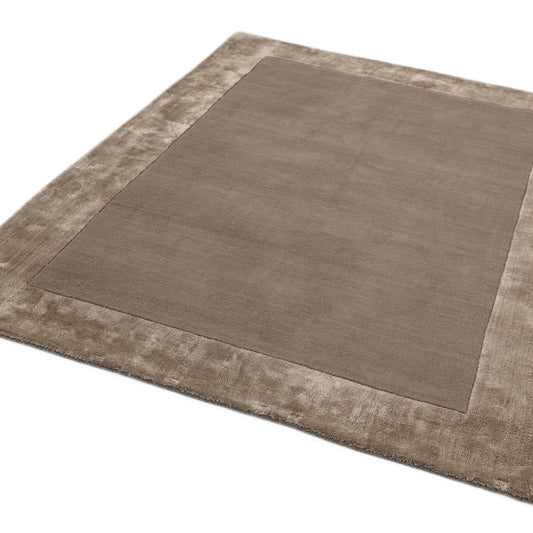 Ascot Plain Modern Bordered Wool Rugs in Taupe