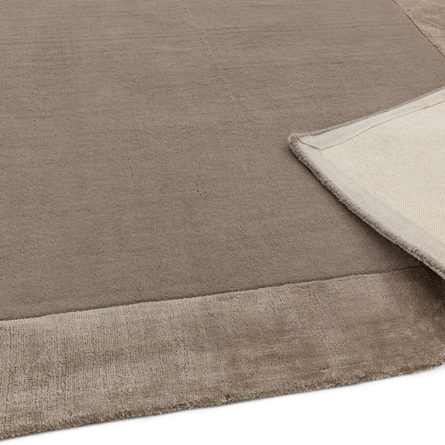 Ascot Plain Modern Bordered Wool Rugs in Taupe