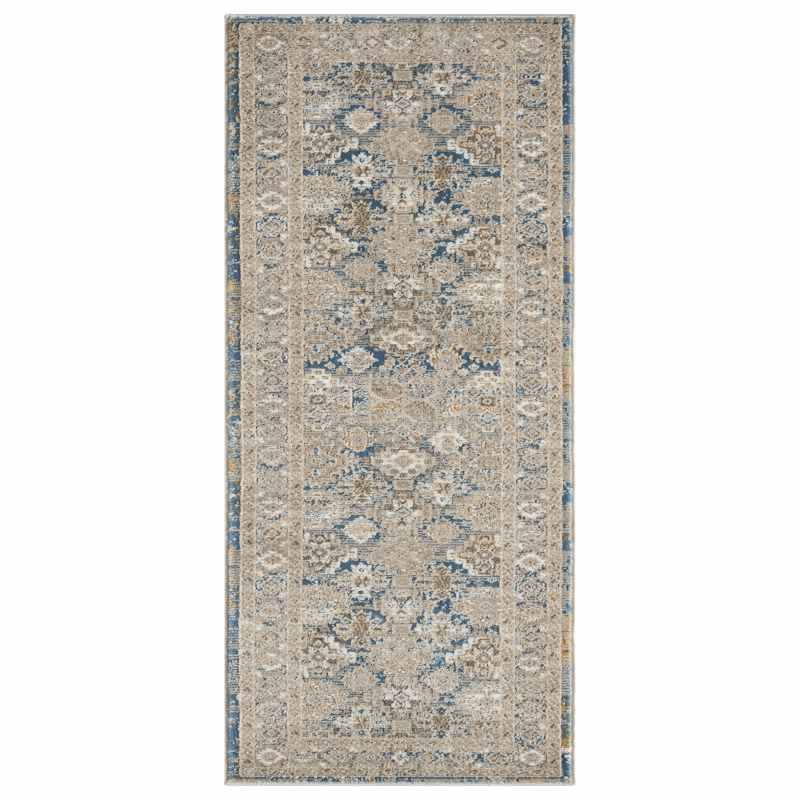 Vintage 550AG Traditional Border Motif Runner Rugs in Blue
