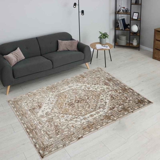 Vintage 552AG Traditional Border Medallion Rugs in Cream White