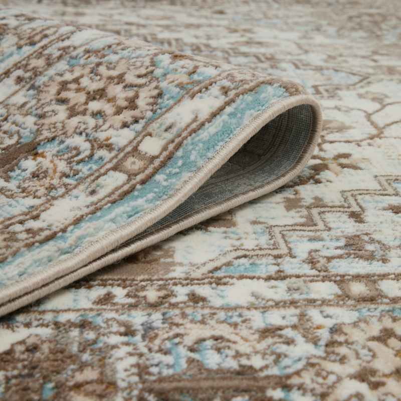 Vintage 552AG Traditional Border Medallion Rugs in Blue Anthra Grey