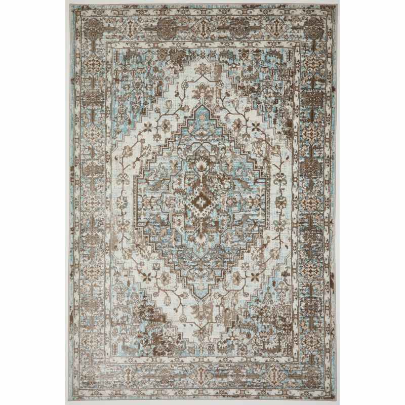 Vintage 552AG Traditional Border Medallion Rugs in Blue Anthra Grey