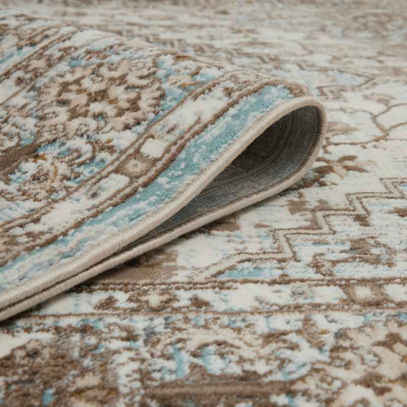 Vintage 552AG Traditional Border Motif Runner Rugs in Blue Anthra