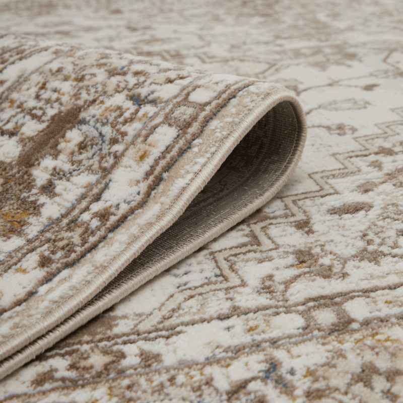 Vintage 552AG Traditional Border Motif Runner Rugs in Cream White
