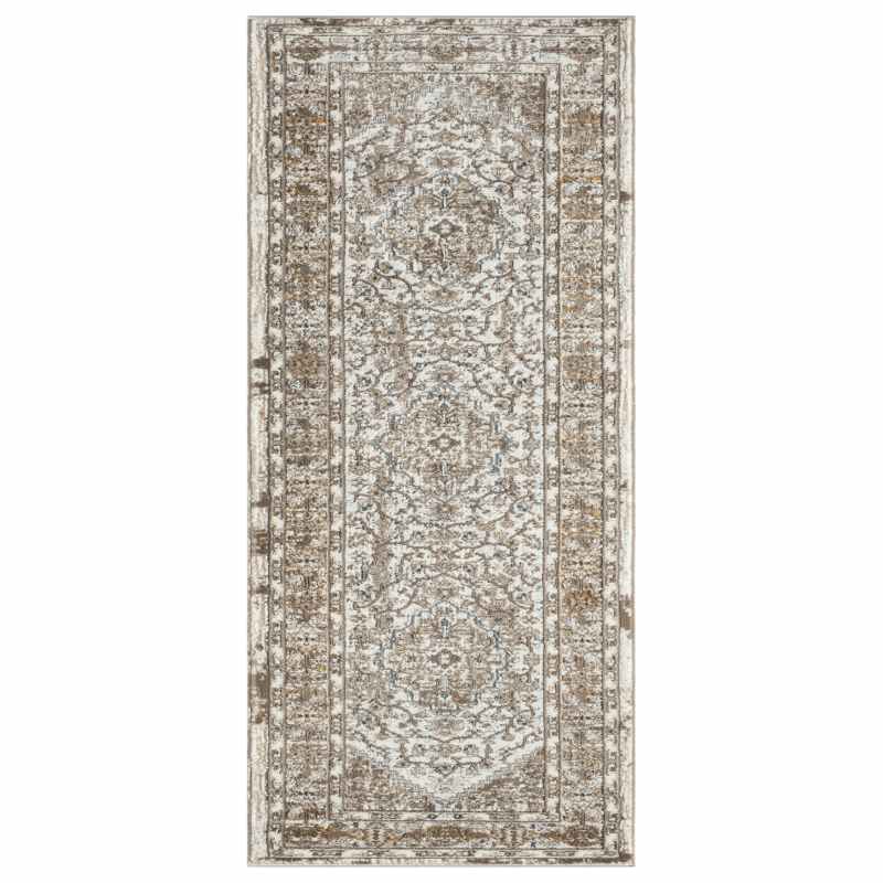 Vintage 552AG Traditional Border Motif Runner Rugs in Cream White