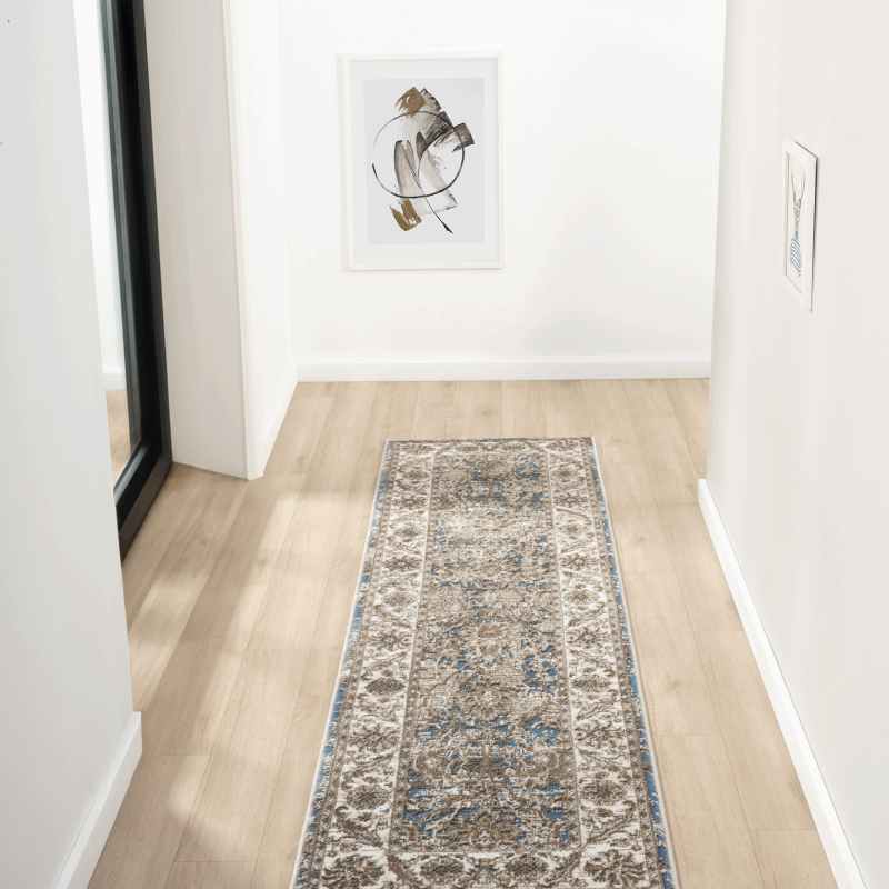 Vintage 553A2 Traditional Border Motif Runner Rugs in Blue