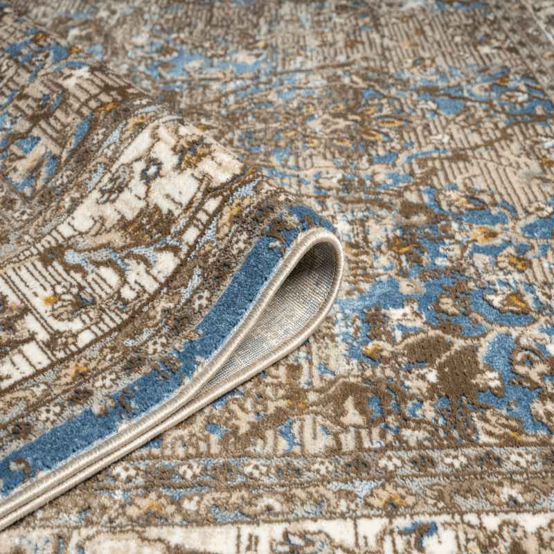 Vintage 553A2 Traditional Border Motif Runner Rugs in Blue