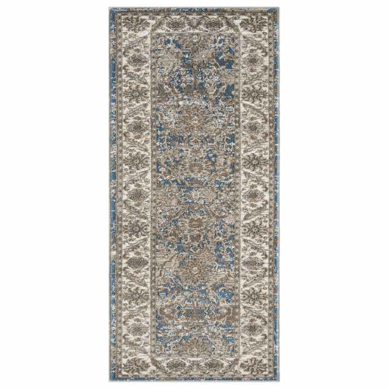 Vintage 553A2 Traditional Border Motif Runner Rugs in Blue