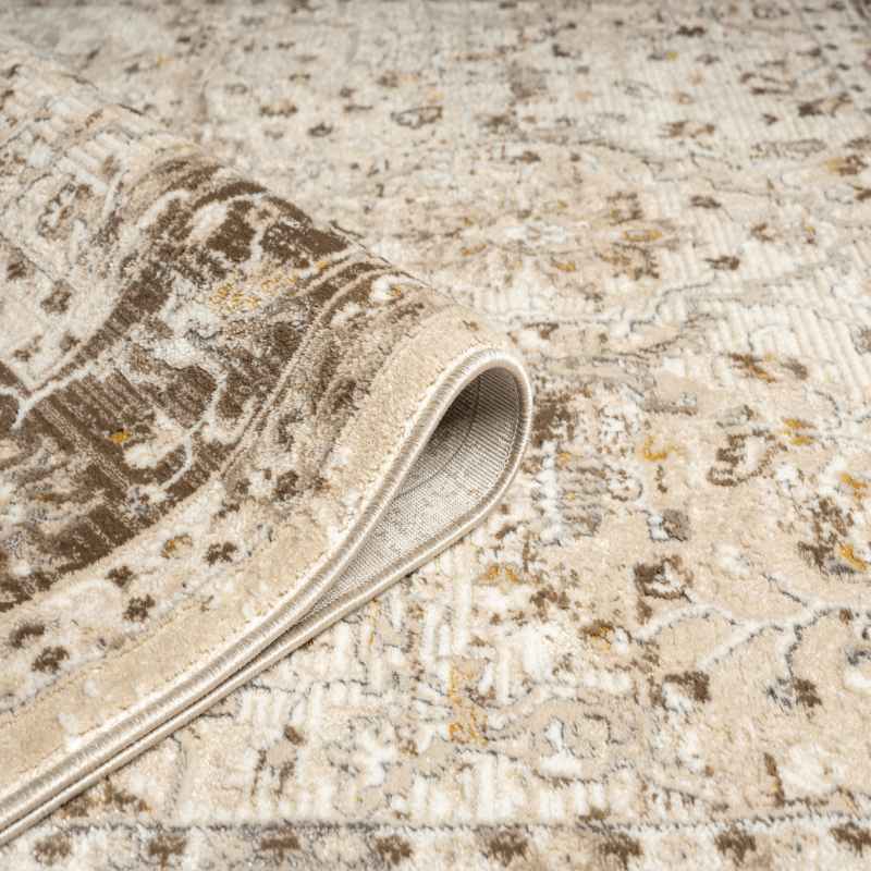 Vintage 553A2 Traditional Border Motif Runner Rugs in Light Brown