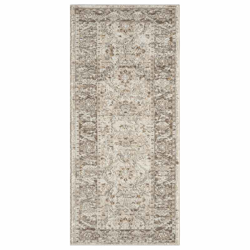 Vintage 553A2 Traditional Border Motif Runner Rugs in Light Brown
