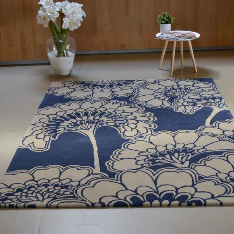 Japanese Floral Rugs 039708 in Midnight by Florence Broadhurst