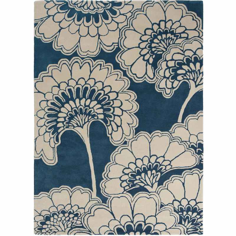 Japanese Floral Rugs 039708 in Midnight by Florence Broadhurst