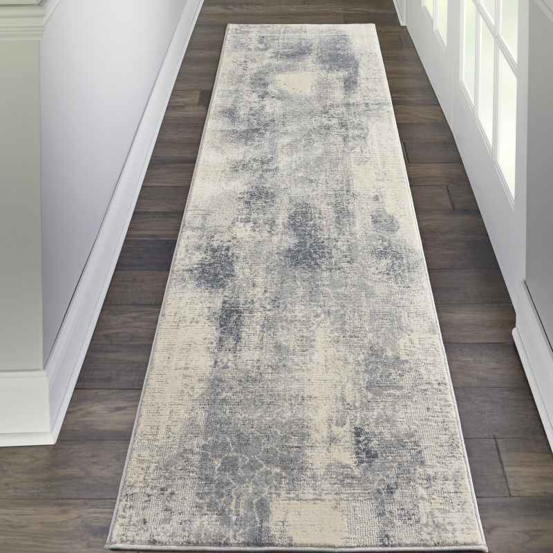 Rustic Textures Abstract Runner Rugs RUS02 in Blue Ivory